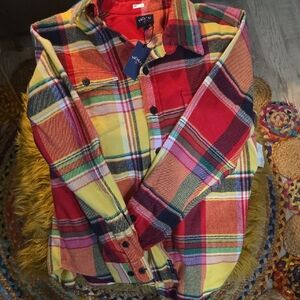 Plaid Dress Shirt - Red, Yellow, Green
